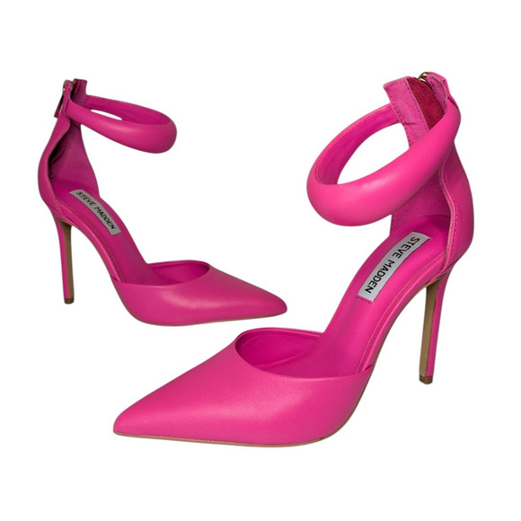 Steve Madden Ele Puff Ankle Strap Barbie Pink Bubblegum Heels New Size 6 Pointed - Picture 2 of 11